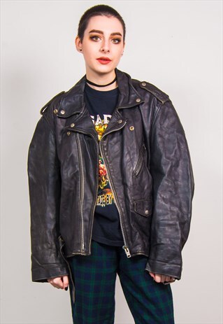 VINTAGE BLACK LEATHER BIKER PERFECTO JACKET