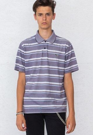 90S VINTAGE PURPLE LACOSTE SHORT SLEEVE STRIPED POLO SHIRT