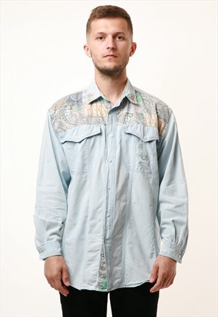 EAGLE FORCE PATTERN DENIM COTTON OLDSCHOOL SHIRT 14889