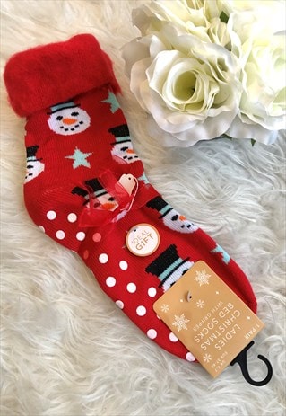 Red snowman Christmas slipper socks