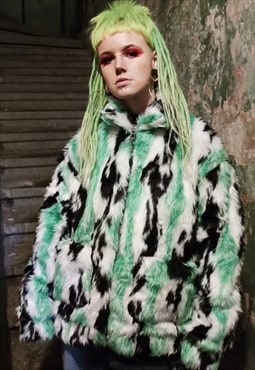 Cow fleece jacket faux fur Gothic bomber grunge coat green