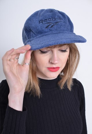 VINTAGE REEBOK FLEECE BASEBALL CAP HAT BLUE