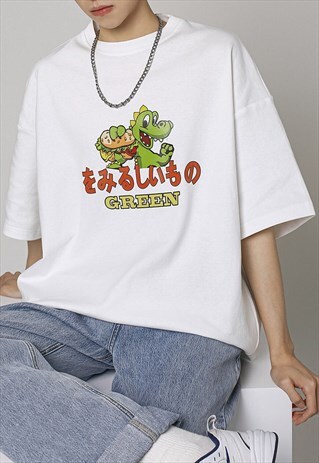 White Cartoon Japanese Cotton T shirt tee Y2K