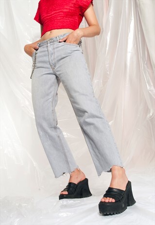 VINTAGE LEVI'S JEANS REWORKED SHREDDED CROPPED DENIM PANTS