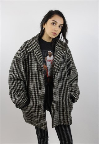 VINTAGE CHECK TWEED BOMBER COAT