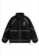 Oil wash fleece striped fluffy bomber utility jacket black