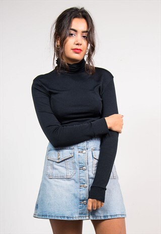 VINTAGE 90'S BLACK ROLL NECK LONG SLEEVE TOP