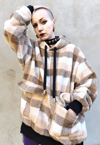 LOOSE FIT OVERSIZED PREMIUM QUALITY FLEECE HOODIE IN CHECK