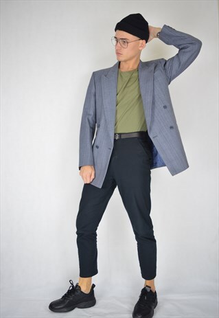 VINTAGE GREY STRIPED CLASSIC BLAZER