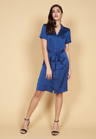 JORDIN BUTTON UP MINI DRESS IN NAVY BLUE