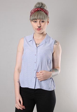 VINTAGE 90S FLORAL PATTERNED SLEEVELESS BLOUSE TOP