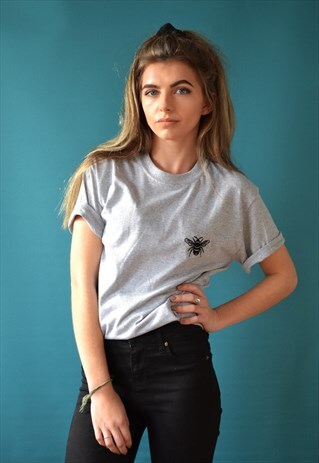 BABY BEE EMBROIDERED GREY T-SHIRT