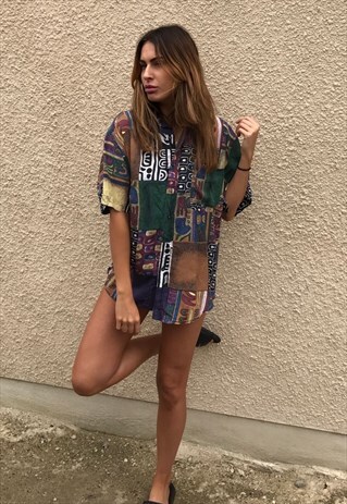 PATTERNED OVERSIZED RETRO VINTAGE UNISEX FESTIVAL SHIRT