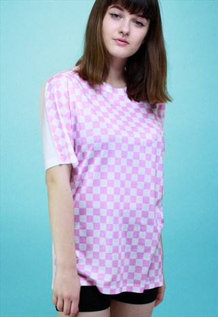 PINK AND WHITE CHEF CHEQUERED T SHIRT