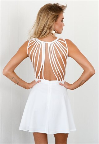 WHITE LATTICE CUT-OUT MINI DRESS