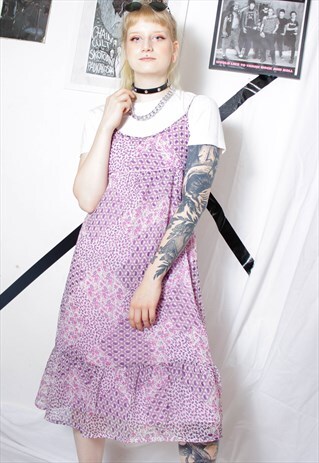 90S GRUNGE Y2K CUTE PINK FLORAL SHEER SUMMER FRILL DRESS