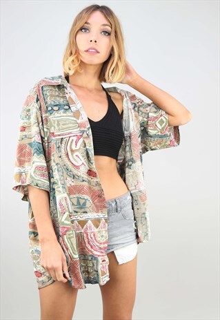 VINTAGE OVERSIZED SHORT SLEEVE PATTERNED SHIRT
