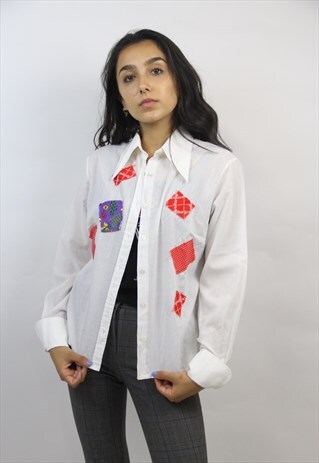 VINTAGE PATCHWORK WHITE BLOUSE