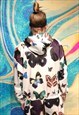 BUTTERFLY HOODIE HANDMADE CARTOON EMOJI PULLOVER WHITE