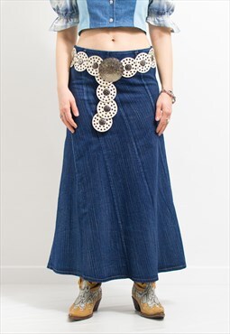 Vintage maxi denim skirt low waist blue jean