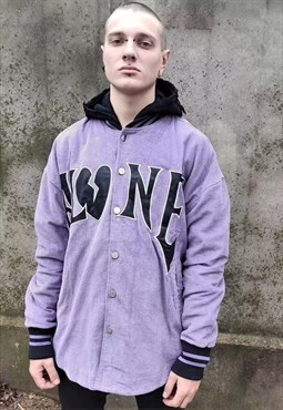 Corduroy varsity denim jacket PU alone slogan shirt purple