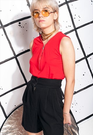 VINTAGE TOP Y2K 90S GRUNGE RED ZIP BLOUSE