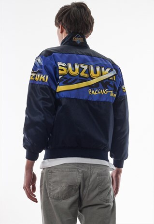VINTAGE SUZUKI RACING KENNY SATIN COAT 90S BLUE BLACK