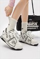 CHUNKY SOLE TRAINERS RETRO PATCH SNEAKERS SKATE SHOES WHITE