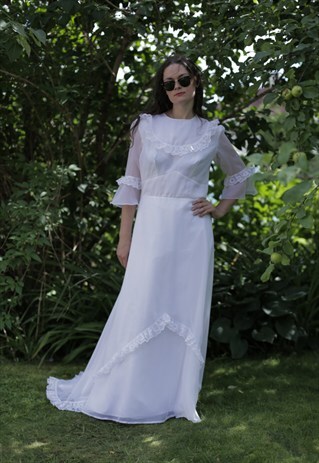 VINTAGE 60'S MAXI WHITE TRANSPARENT SLEEVE WEDDING DRESS