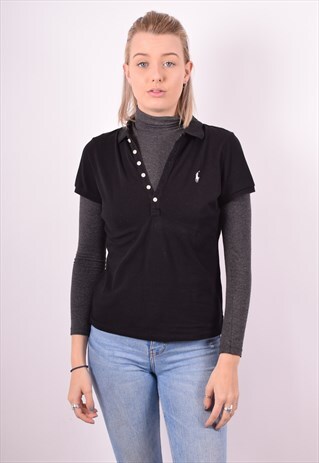 RALPH LAUREN WOMENS VINTAGE POLO SHIRT LARGE BLACK 90S