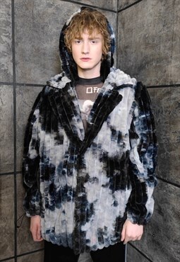 Tie-dye fleece coat handmade 2in1 gradient trench jacket