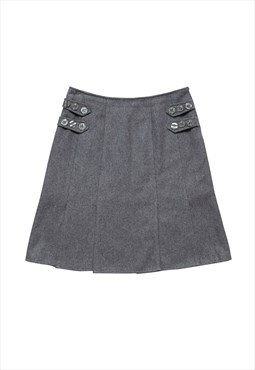 Vintage Y2K 00s wool pleated midi skirt in grey