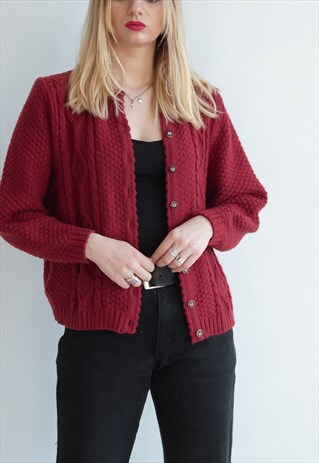 VINTAGE 60S RELAXED CHIC CARDIGAN IN RED KNIT