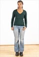 VINTAGE RALPH LAUREN V NECK JUMPER WOMEN'S FOREST GREEN