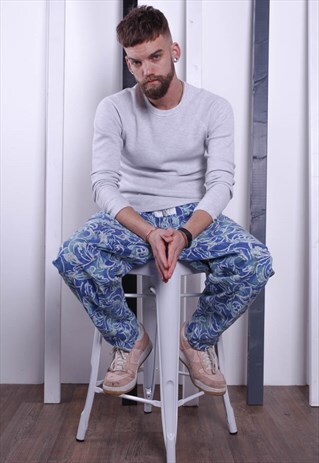 VINTAGE 90S PATTERNED CRAZY PRINT TROUSERS. UNISEX. GYM