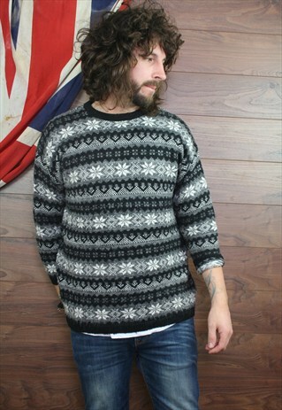 VINTAGE ICELANDIC COSBY PATTERNED KNIT JUMPER ,LARGE,