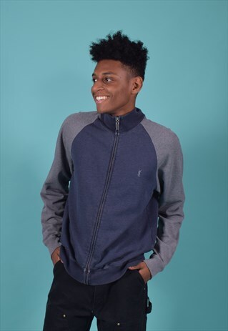 VINTAGE YVES SAINT LAURENT NAVY AND GREY CARDIGAN