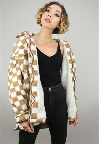 VINTAGE 90S OVERSIZED TEDDY SHERPA CHECK FLEECE