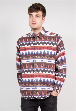VINTAGE AZTEC PATTERN THICK FLANNEL SHIRT