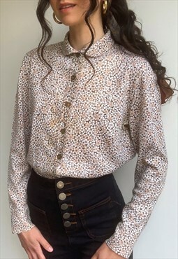 Vintage 70s brown floral fine knit cardigan