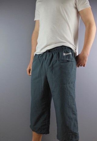 VINTAGE CHAMPION 3/4 LENGTH SHORTS IN BLUE/GREY WITH POCKETS
