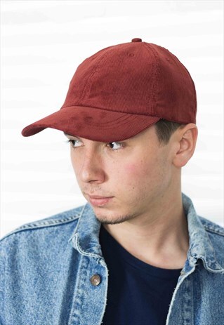 RED CORDUROY BASEBALL CAP HAT 2.4