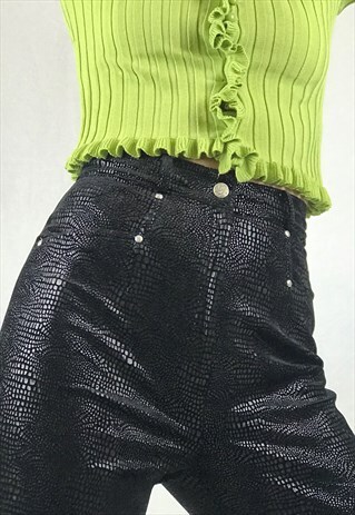 FAUX VELVET SNAKE PRINT TROUSERS