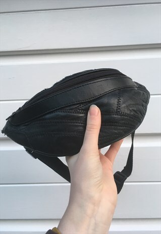 UNISEX VINTAGE BLACK LEATHER FESTIVAL BOHO BUMBAG HAND BAG