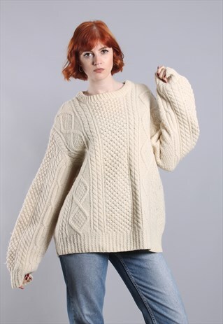 VINTAGE 80S CHUNKY CABLE KNIT OVERSIZE JUMPER