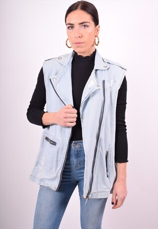WOMENS VINTAGE DENIM GILET LARGE BLUE 90'S