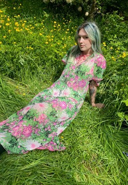 Vintage 70s Floral Summer Maxi Dress