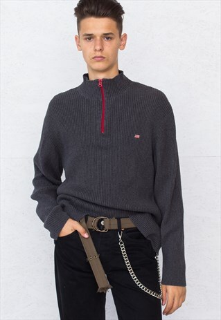 VINTAGE GREY RALPH LAUREN 1/4 ZIP KNIT JUMPER