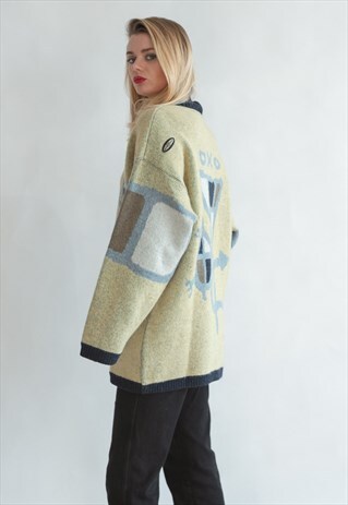 VINTAGE 80S FUNKY OVERSIZED WARM JUMPER IN ABSTRACT PATTERN