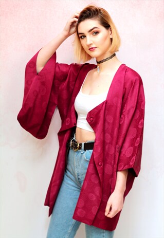1970S VINTAGE AUTHENTIC RED WINE COLOURED JAPANESE KIMONO
